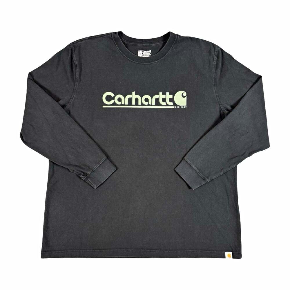 Carhartt Mens Black Logo Graphic Long Sleeve Crew Neck T Shirt Relaxed 2XL